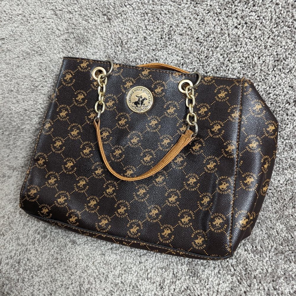 Beverly Hills Polo Club Monogram Logo Print Tote Bag